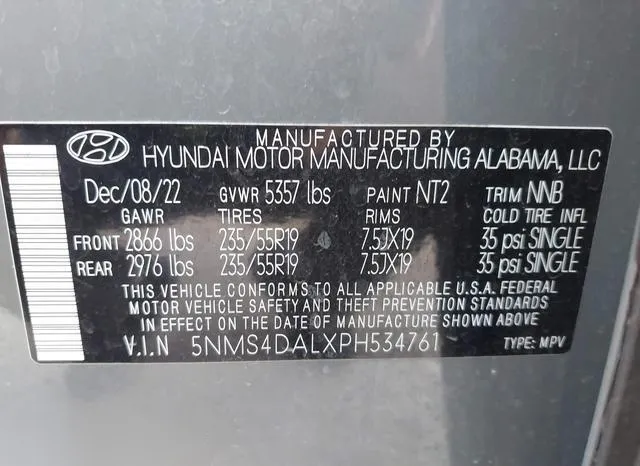 5NMS4DALXPH534761 2023 2023 Hyundai Santa Fe- Limited 9