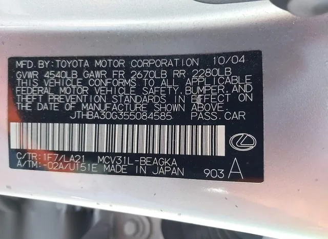 JTHBA30G355084585 2005 2005 Lexus ES- 330 9