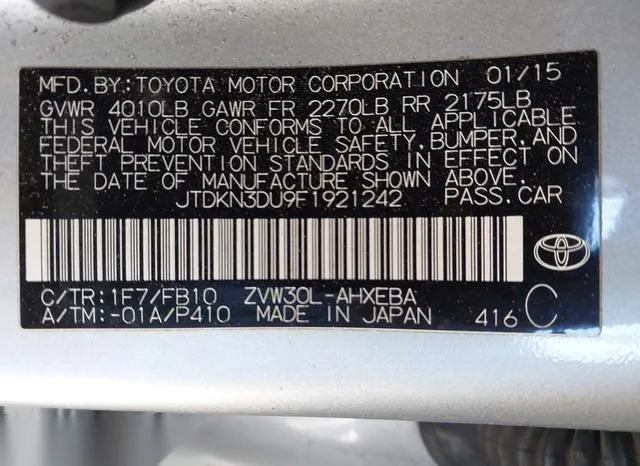 JTDKN3DU9F1921242 2015 2015 Toyota Prius- Two 9