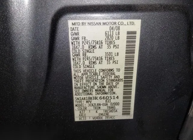 5N1AR18B38C660514 2008 2008 Nissan Pathfinder- S 9