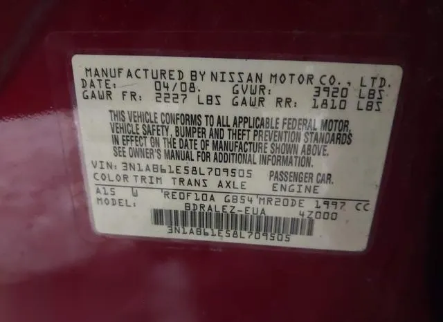 3N1AB61E58L709505 2008 2008 Nissan Sentra- 2-0S 9