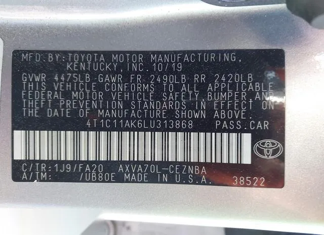 4T1C11AK6LU313868 2020 2020 Toyota Camry- LE 9