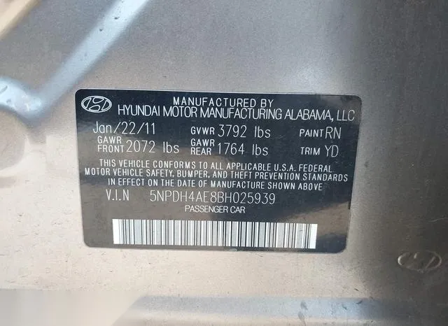 5NPDH4AE8BH025939 2011 2011 Hyundai Elantra- Gls 9