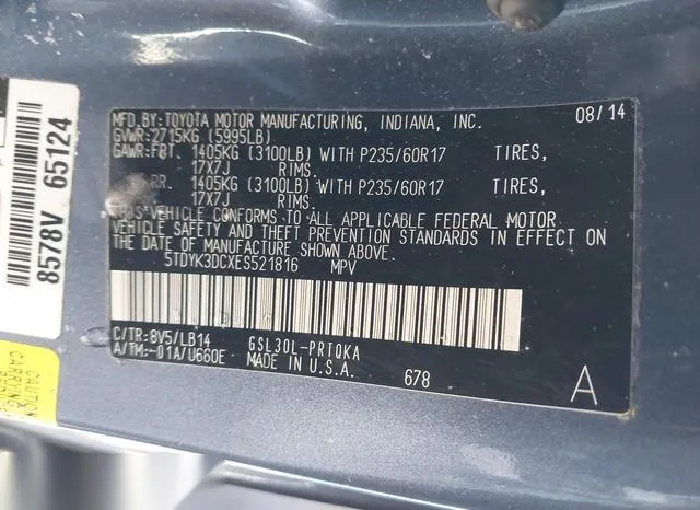 5TDYK3DCXES521816 2014 2014 Toyota Sienna- Xle V6 8 Passenger 9