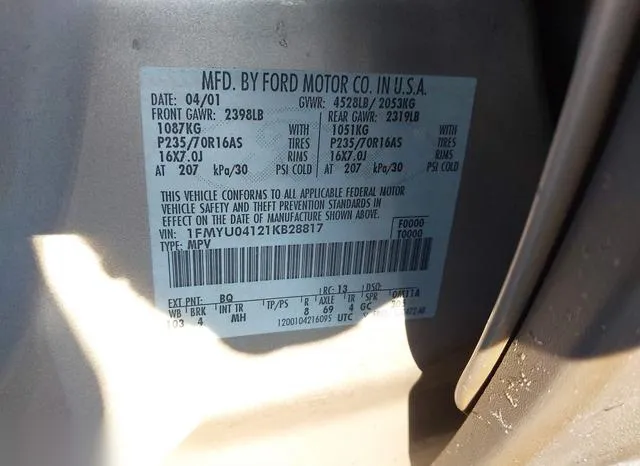 1FMYU04121KB28817 2001 2001 Ford Escape- Xlt 9