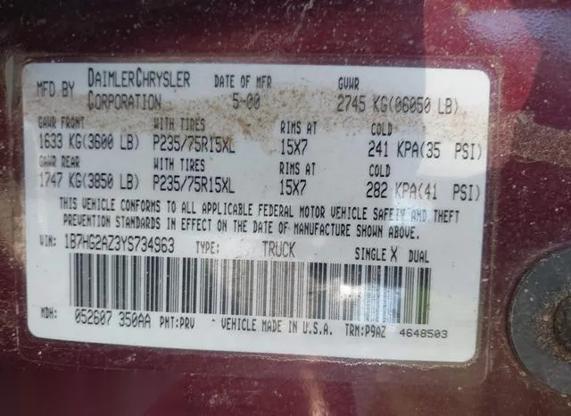 1B7HG2AZ3YS734963 2000 2000 Dodge Dakota- Slt/Sport 9