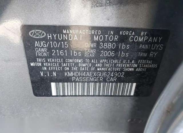 KMHDH4AEXGU624902 2016 2016 Hyundai Elantra- Value Edition 9