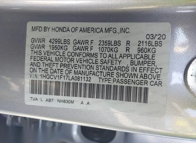 1HGCV1F17LA081132 2020 2020 Honda Accord- LX 9