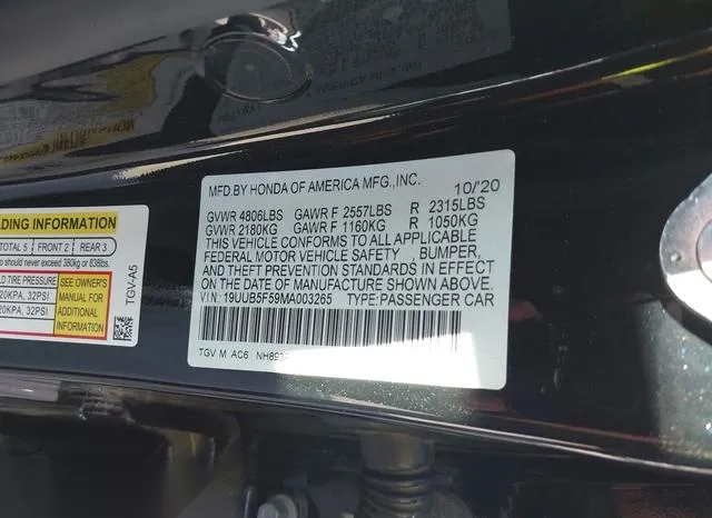 19UUB5F59MA003265 2021 2021 Acura TLX- A-Spec Package 9