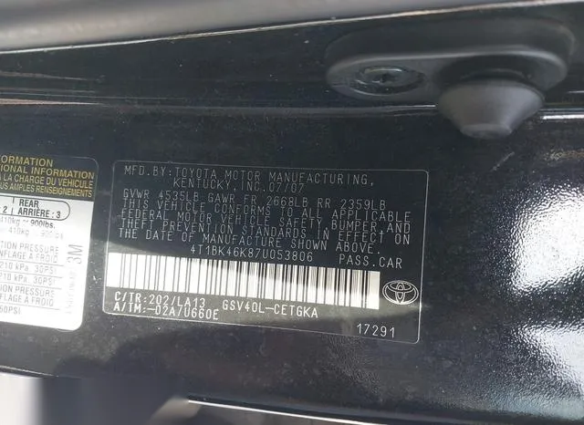 4T1BK46K87U053806 2007 2007 Toyota Camry- Xle V6 9