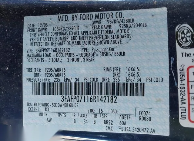 3FAFP07116R142182 2006 2006 Ford Fusion- SE 9