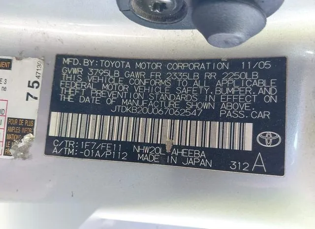 JTDKB20U067062547 2006 2006 Toyota Prius 9