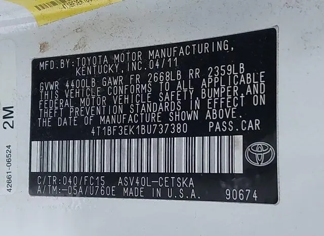 4T1BF3EK1BU737380 2011 2011 Toyota Camry- SE 9