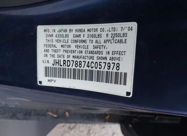 JHLRD78874C057978 2004 2004 Honda CR-V- EX 9