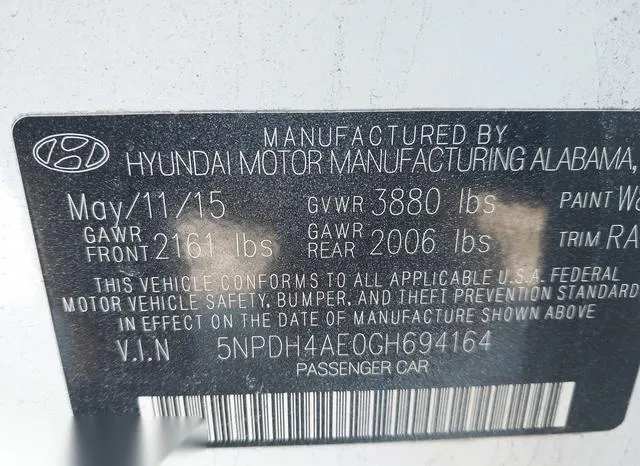 5NPDH4AE0GH694164 2016 2016 Hyundai Elantra- SE 9