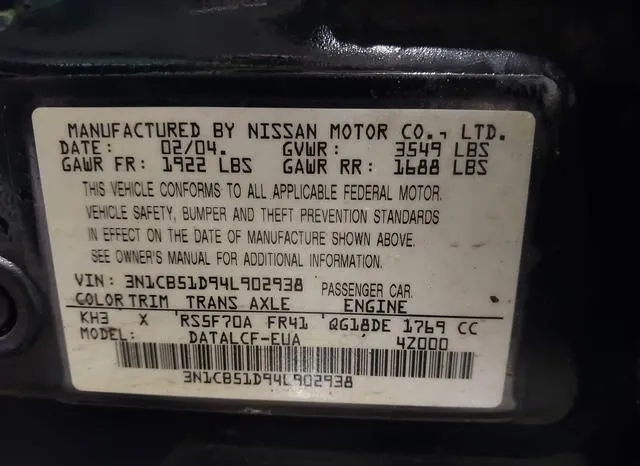 3N1CB51D94L902938 2004 2004 Nissan Sentra- 1-8 9