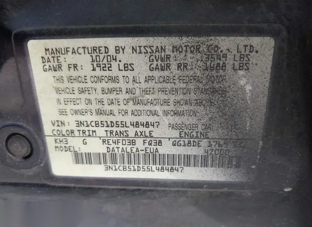 3N1CB51D55L484847 2005 2005 Nissan Sentra- 1-8S 9