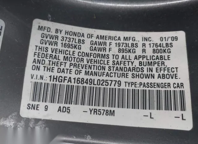 1HGFA16849L025779 2009 2009 Honda Civic- EX 9