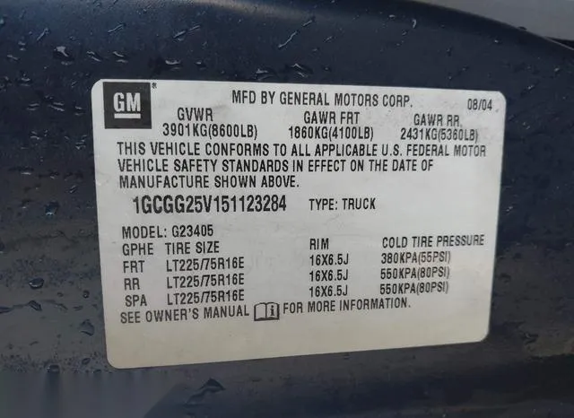 1GCGG25V151123284 2005 2005 Chevrolet Express 9