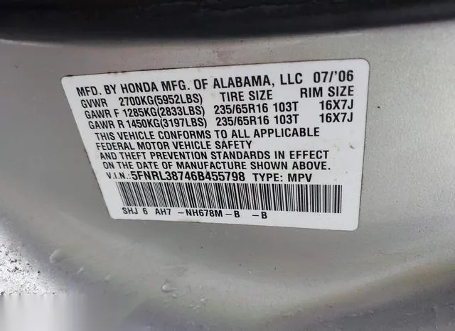 5FNRL38746B455798 2006 2006 Honda Odyssey- Ex-L 9