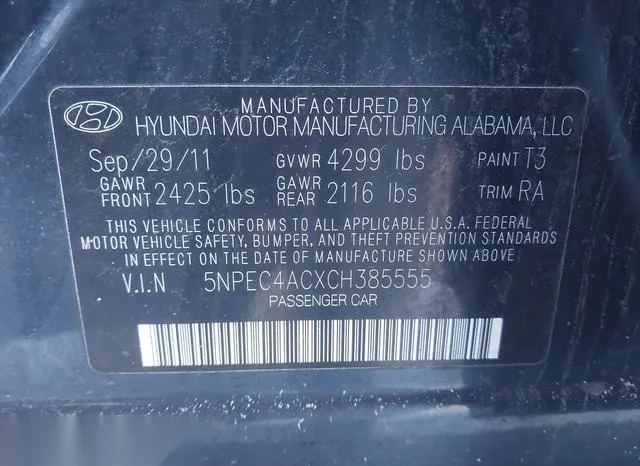 5NPEC4ACXCH385555 2012 2012 Hyundai Sonata- SE 9