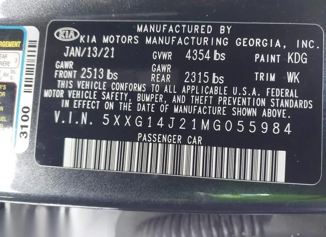 5XXG14J21MG055984 2021 2021 KIA K5- Lxs 9