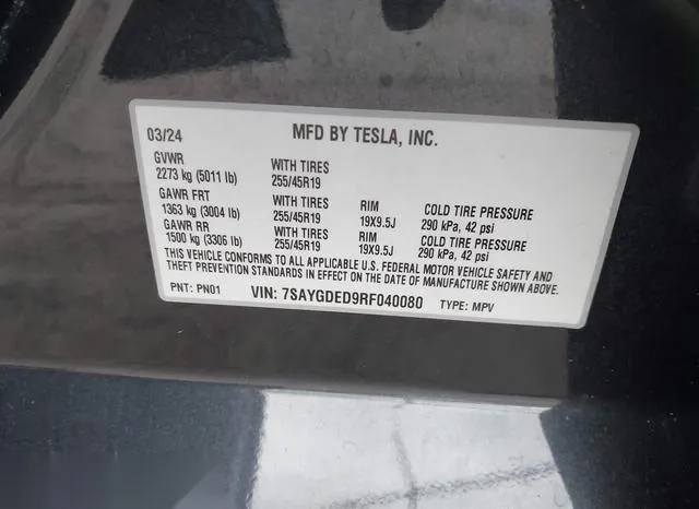 7SAYGDED9RF040080 2024 2024 Tesla Model Y- Long Range Dual 9