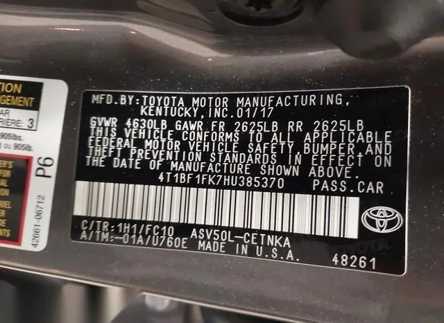 4T1BF1FK7HU385370 2017 2017 Toyota Camry- LE 9