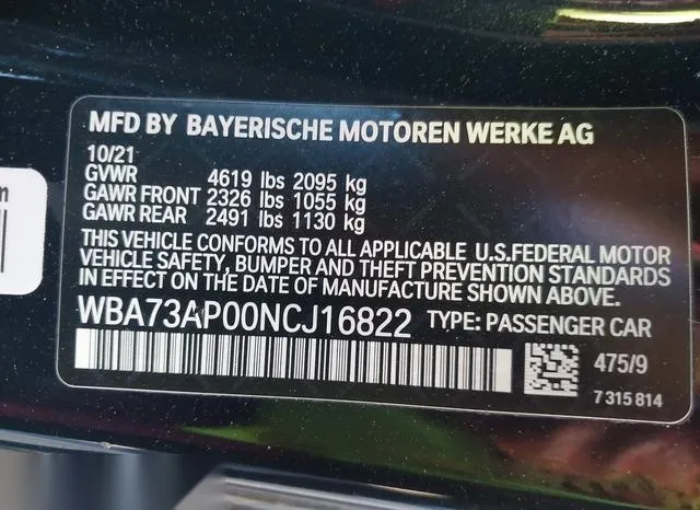 WBA73AP00NCJ16822 2022 2022 BMW 4 Series- 430I Xdrive 9