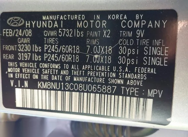 KM8NU13C08U065887 2008 2008 Hyundai Veracruz- Gls/Limited/Se 9