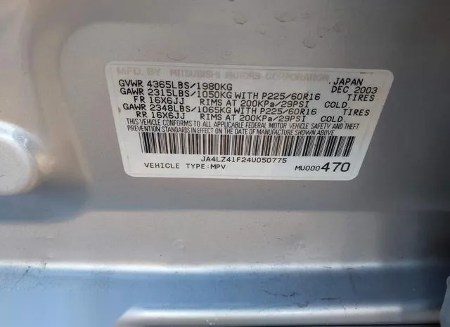 JA4LZ41F24U050775 2004 2004 Mitsubishi Outlander- Xls 9