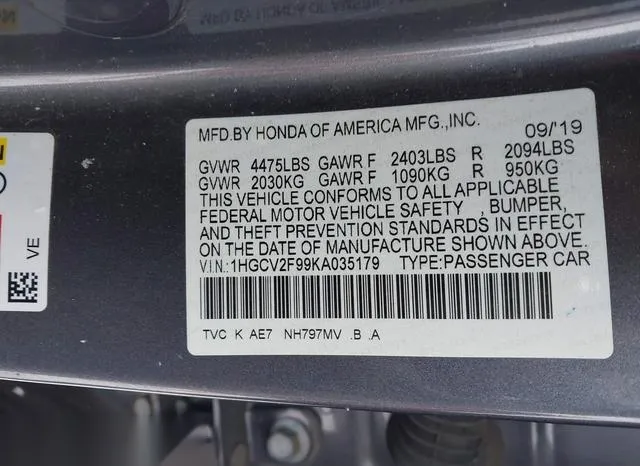 1HGCV2F99KA035179 2019 2019 Honda Accord- Touring 2-0T 9