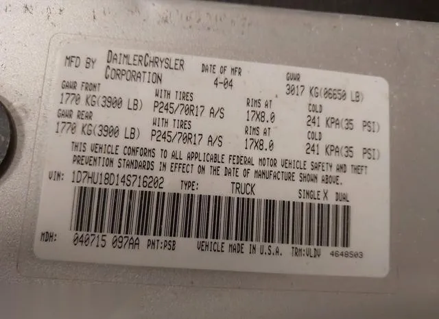 1D7HU18D14S716202 2004 2004 Dodge RAM 1500- Slt/Laramie 9