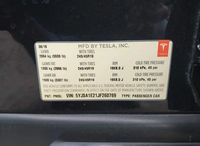 5YJSA1E21JF260769 2018 2018 Tesla Model S- 100D/75D/P100D 9