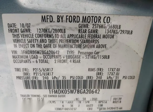 1FMDK05W78GA20642 2008 2008 Ford Taurus- X Sel 9