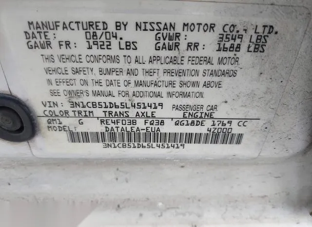 3N1CB51D65L451419 2005 2005 Nissan Sentra- 1-8S 9