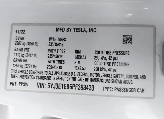 5YJ3E1EB6PF393433 2023 2023 Tesla Model 3- Long Range Dual 9