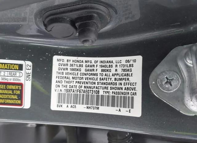 19XFA1F67AE073108 2010 2010 Honda Civic- Lx-S 9