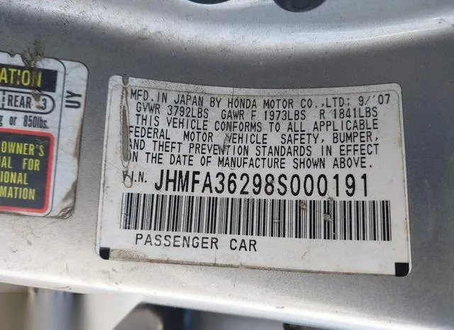 JHMFA36298S000191 2008 2008 Honda Civic- Hybrid 9