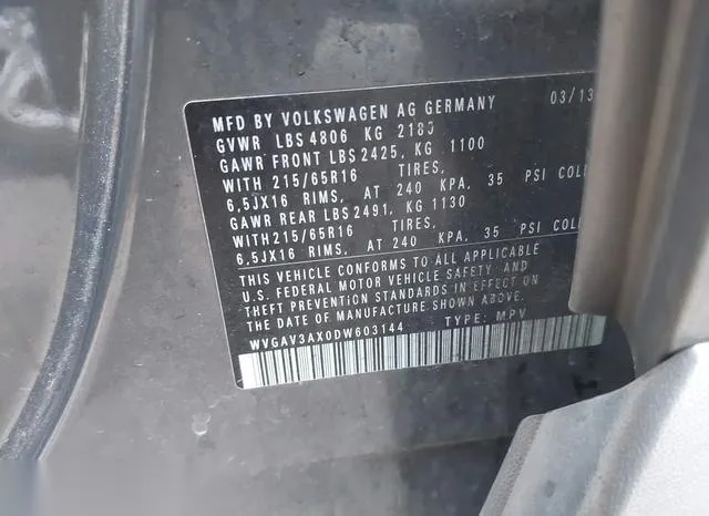 WVGAV3AX0DW603144 2013 2013 Volkswagen Tiguan- S 9