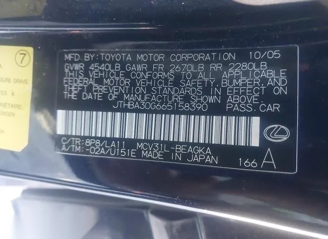 JTHBA30G665158390 2006 2006 Lexus ES- 330 9