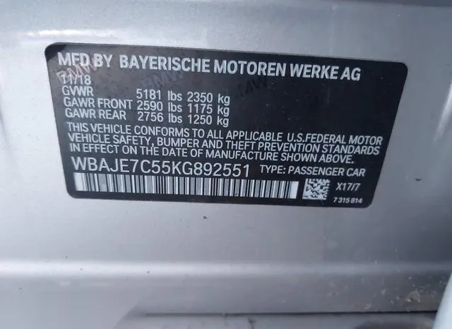 WBAJE7C55KG892551 2019 2019 BMW 5 Series- 540I Xdrive 9