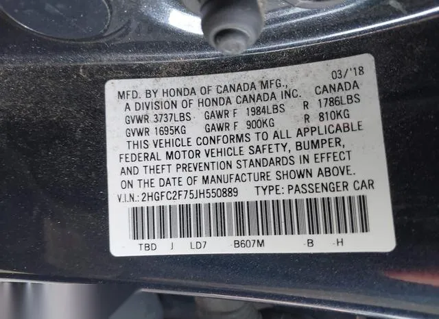 2HGFC2F75JH550889 2018 2018 Honda Civic- EX 9