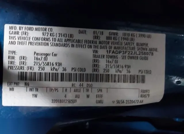 1FADP3F22JL258078 2018 2018 Ford Focus- SE 9