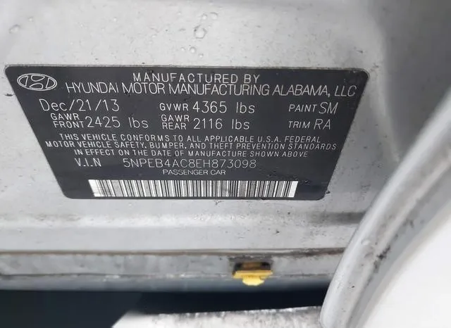 5NPEB4AC8EH873098 2014 2014 Hyundai Sonata- Gls 9