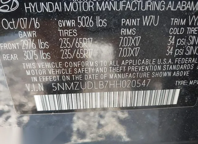 5NMZUDLB7HH020547 2017 2017 Hyundai Santa Fe- Sport 2-4L 9