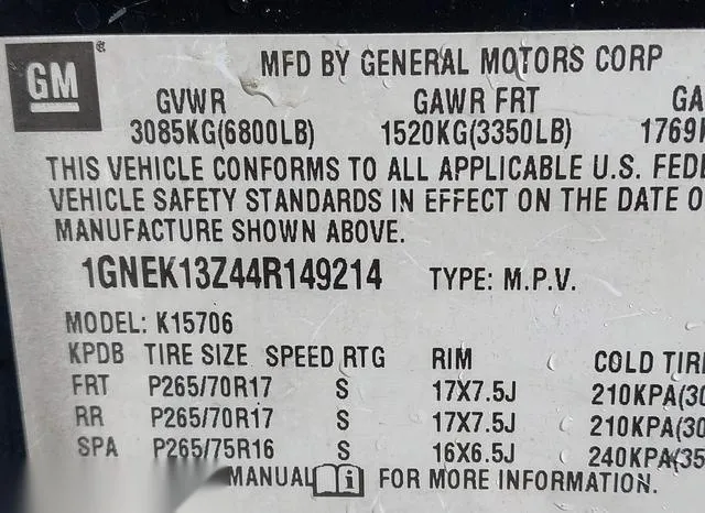 1GNEK13Z44R149214 2004 2004 Chevrolet Tahoe- Z71 9