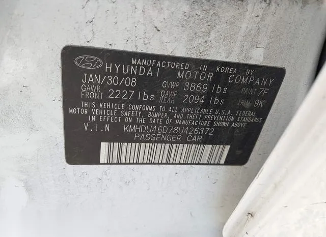 KMHDU46D78U426372 2008 2008 Hyundai Elantra- Gls/Se 9