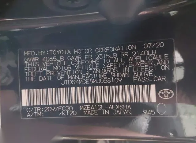 JTDS4MCE8MJ058109 2021 2021 Toyota Corolla- SE 9