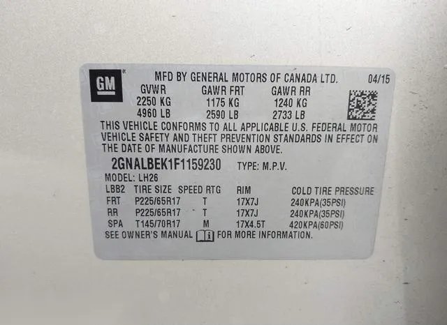 2GNALBEK1F1159230 2015 2015 Chevrolet Equinox- 1LT 9